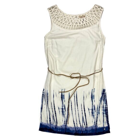 Tommy Hilfiger Denim Dress Women XS White Blue Tie Dye Belted Summer Beach Vacay - Picture 2 of 16